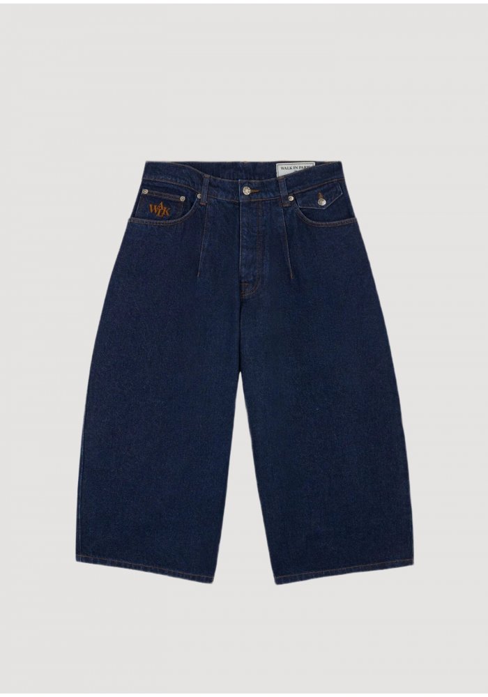 Dark Blue Denim Balloon Short Walk In Paris
