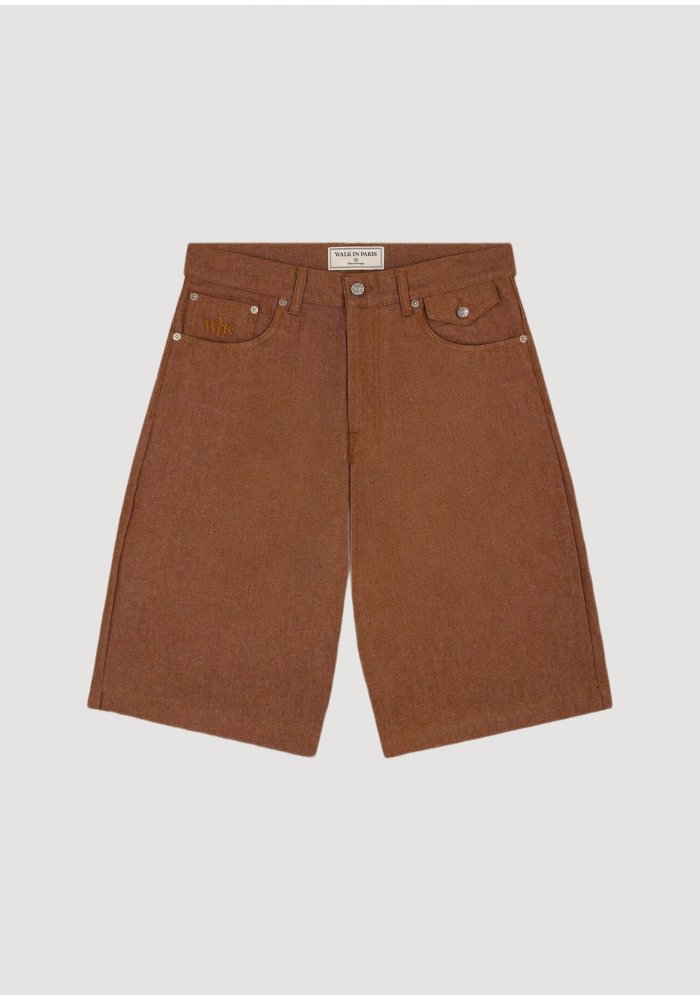 Brown Denim Baggy Shorts Walk In Paris